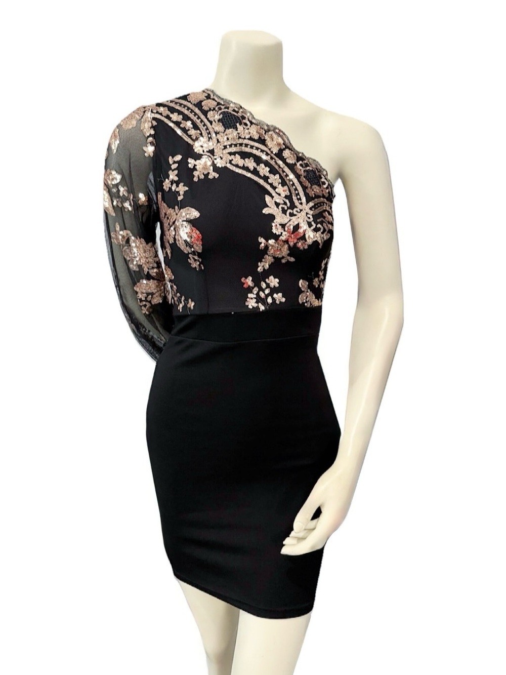ChicMe One Shoulder Rose Gold Sequin Bodycon Mini Dress Size Small